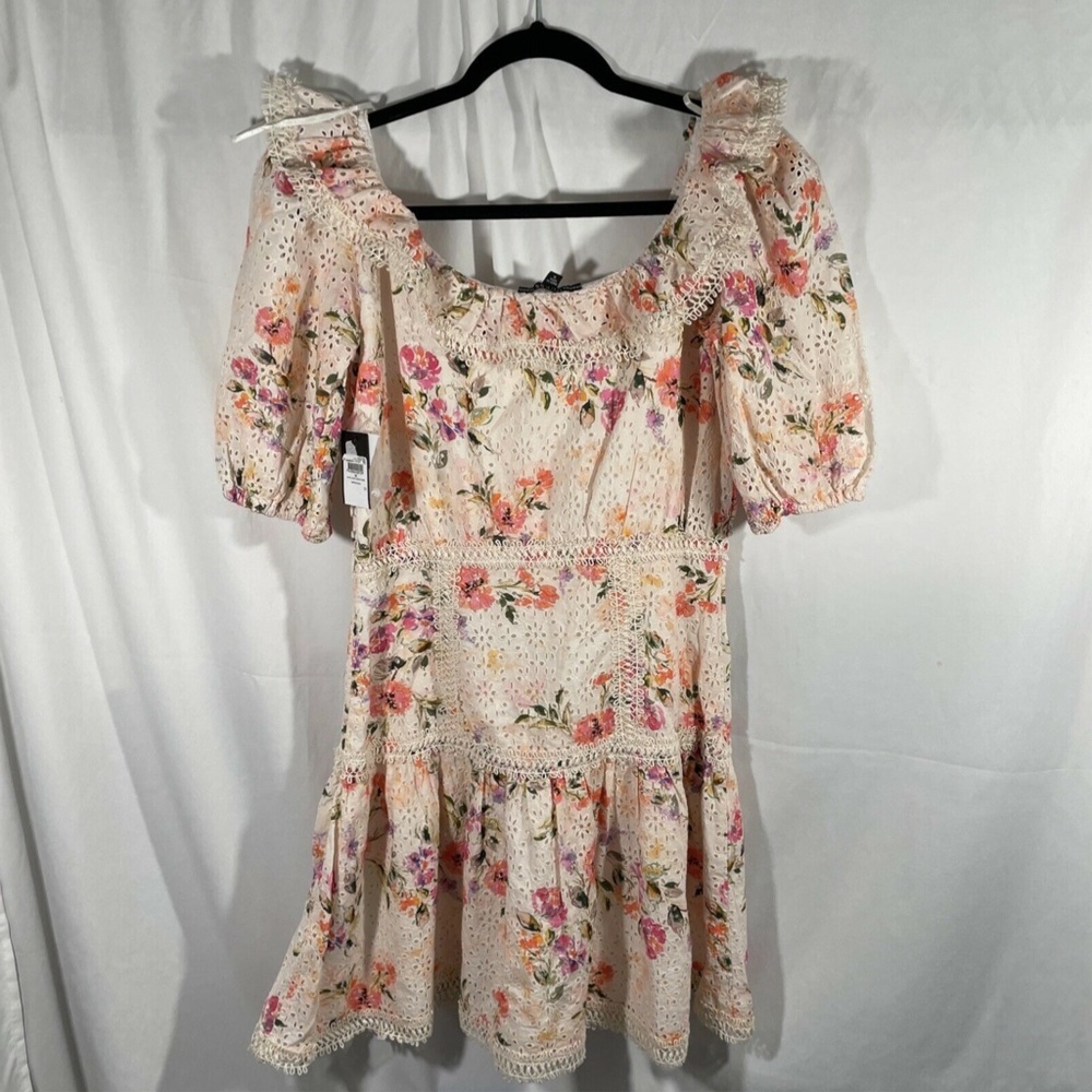 NWT GUESS [SZ Medium ] Martina Aged Floral‎ Cotton Eyelet Dress in Pinks - Picture 10 of 12